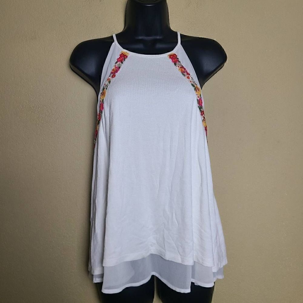 Blue Rain Embroidered Tank Top